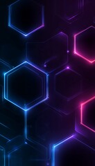 A futuristic background with neon blue and purple hexagons, creating an abstract, tech-inspired pattern for a mobile wallpaper