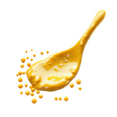 mustard spilled out, vibrant yellow mustard spill on a clean countertop, isolated on transparent...