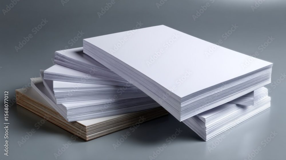 Aufkleber stacked blank paper sheets display studio setting photography minimalist environment top-down view o
