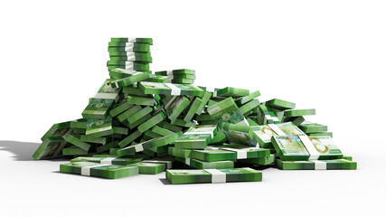 Big stacks of Algerian Dinar notes. A lot of money isolated on transparent background. 3d rendering of bundles of cash