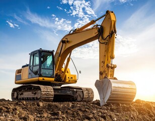 Obraz premium Excavator on construction site at sunrise