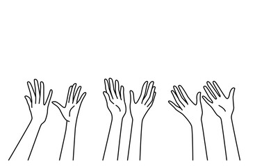 挙手する複数の手で称賛の意思を表現するシルエットベクターイラスト