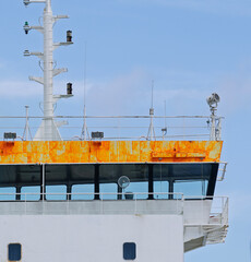 Bridge of a modern vessel in a harbour