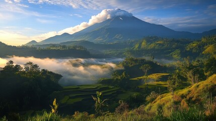 Verdant hillsides meet towering peaks in this mesmerizing landscape view
