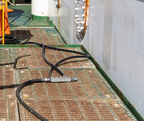 Detail of air connection for chipping on board a ship