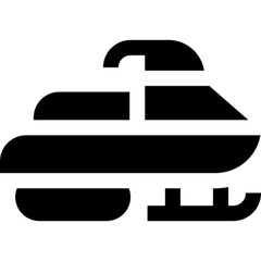 Flat vector icon of a snowmobile, representing winter transportation, snow adventure, and extreme sports. Ideal for winter sport designs, travel blogs, tourism brochures, outdoor gear stores, and seas