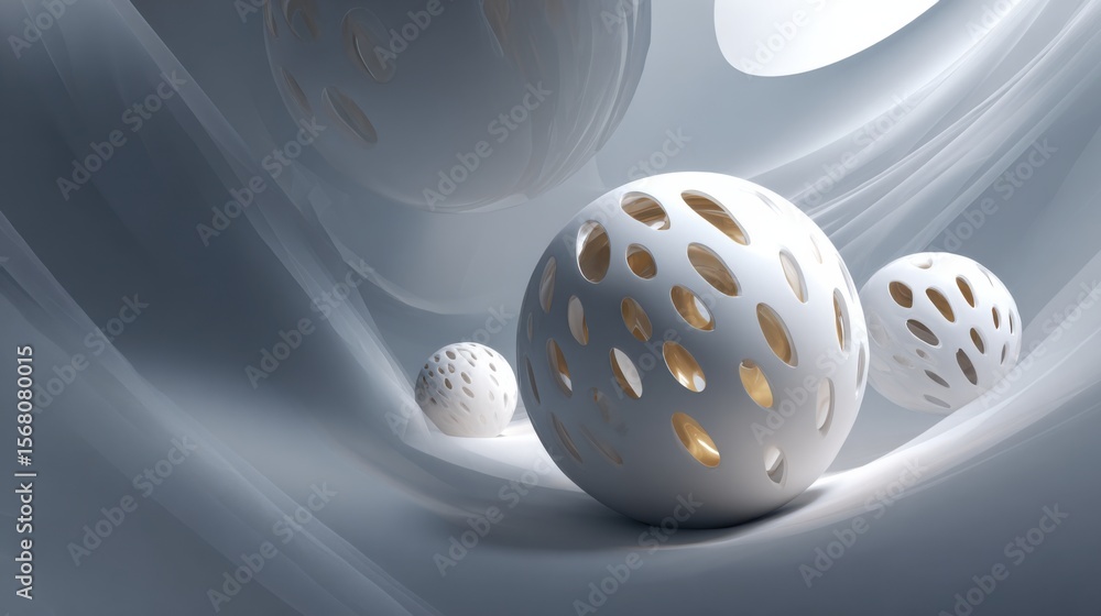 Poster dynamic white spheres interacting in a modern abstract environment 3d render artistic perspective