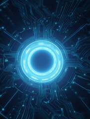 futuristic blue-themed background viewed from a top-down perspective, featuring a central glowing circle
