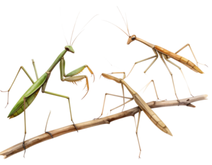 Set Watercolor Illustration of a Stick Insect in Natural Pose – Transparent PNG.