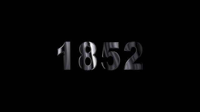 1852 years , 1852 title metal text , 1852 welcome. many old years are going to light over taxes celebrations ,metal animation text on transparent black.