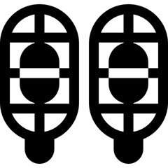 Minimal vector icon of traditional snowshoes, designed for walking on snow in winter environments. Ideal for outdoor gear, winter sports, hiking, adventure, and survival-themed designs. Clean outline 