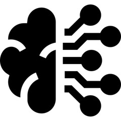 Minimalist line icon representing machine learning technology with gear and neural network elements. Ideal for use in AI, data science, automation, deep learning, and modern tech projects. Clean vecto