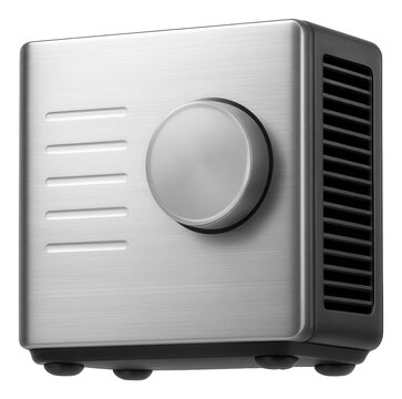 Compact breezer for an urban loft, with a stylish metal casing and customizable ventilation settings.