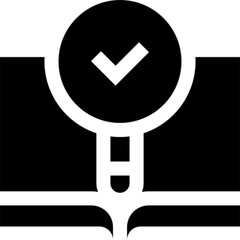 A clean and modern vector icon of research, featuring a magnifying glass over a document in minimal line art style. Ideal for academic content, business analytics, data science, search functions, educ