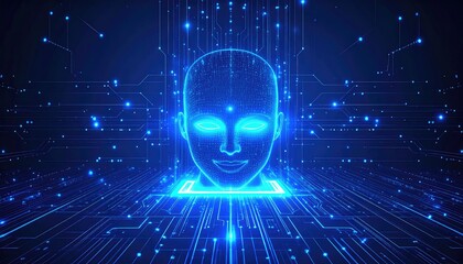 Futuristic AI head over circuit board