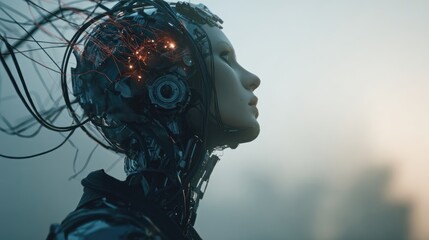 Artificial intelligence and digital network connections in futuristic style