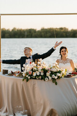 portrait of the newlyweds at the presidium