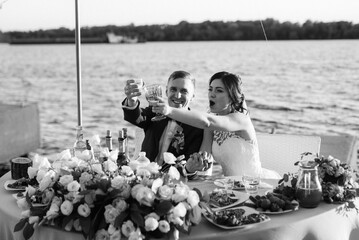 portrait of the newlyweds at the presidium