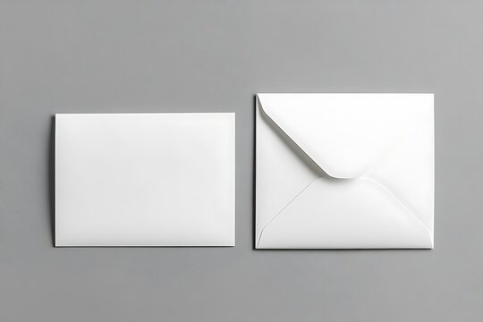 Two White Square Envelope Mockups on Gray Background, Flat Lay Stationery Style