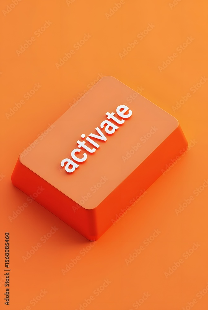 Poster a vibrant orange button displays the word activate, vertical composition. this 3d rendered image is 