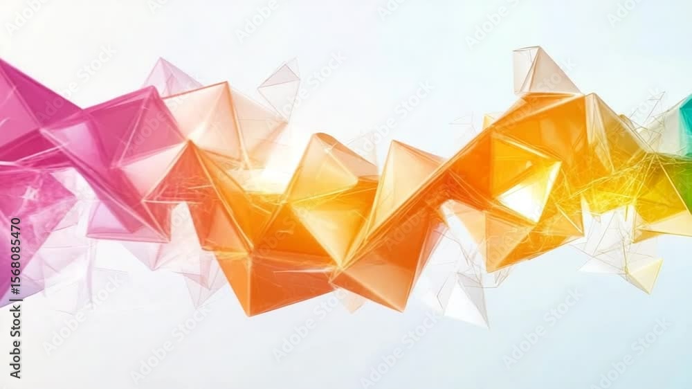 Poster abstract geometric wave with colorful triangular facets against a light background