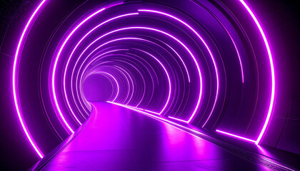 Naklejka premium 紫の光が導く未来型ネオントンネル