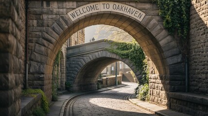 Reina. Stone Arches and Cobblestone Path in Oakhaven