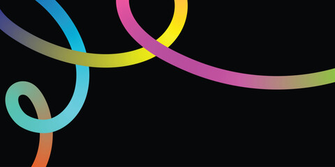 Obraz premium Vibrant, Intertwined Rainbow Lines Create a Dynamic Abstract Design. A dynamic abstract design featuring swirling, multicolored lines against a solid black backdrop.