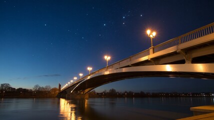 Reina. Illuminated Bridge Spanning River Under Starry Night Sky, City Lights
