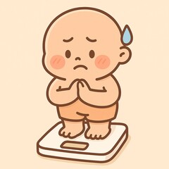 Fototapeta premium Cute Character Worried About Weight on a Scale