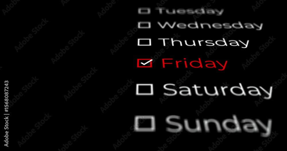 Aufkleber calendar design showing the days of the week in a list and stopping on friday marked with a checkere