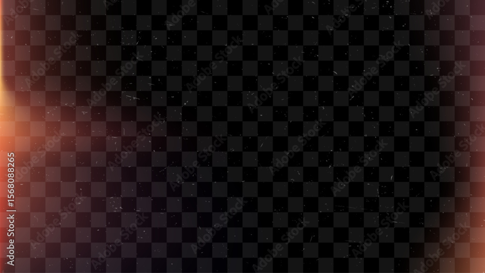 Poster light leak texture with scratch and dust on check pattern transparent background. film overlay effec