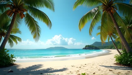 Secluded beach with turquoise sea and palms