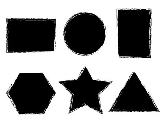 Grunge Shape Icons – Black Sketch-Style Geometric Symbols Including Star, Hexagon, and Triangle