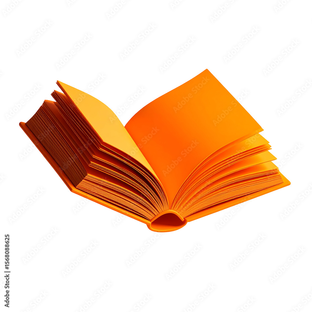 Poster firefly 3d render of an orange haunted book with curved edges floating on transparent background