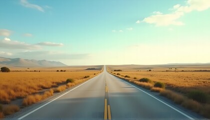 Long highway cutting through desert plain
