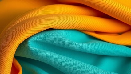 Yellow and blue fabric are draped together