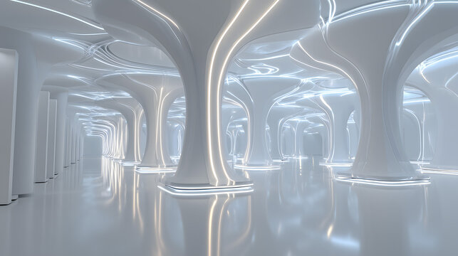 Minimalist futuristic server hub with clean white design and thin geometric lines, ideal for technology branding, cloud infrastructure, and cybersecurity marketing with clear visual balance.