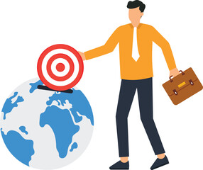 Global Business Target Illustration Businessman Aiming at World Target Market Strategy Concept International Business Development Success