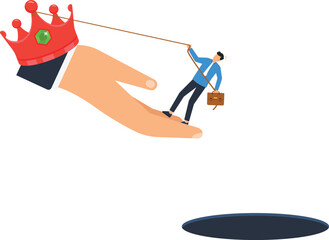 Business Support Concept Businessman Pulled by Crown Towards Hole Risk Management Illustration Success Strategy Leadership Concept
