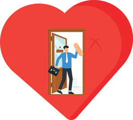 Businessman with Bandage in Heart Shape Doorway Concept of Emotional Healing and Workplace Injury Vector Illustration