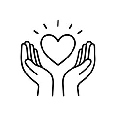 Fototapeta premium Heart and hands icon representing kindness and care in a minimalist vector illustration. Perfect for wellness, charity, and health-related content. SEO keywords: compassion, support, love.