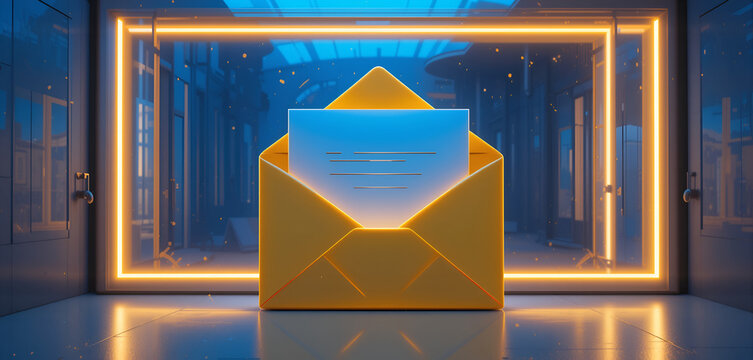 Secure Email Message with Yellow Envelope in Server Room