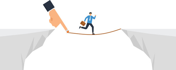 Businessman Walking Tightrope Risk Concept Illustration, Business Risk Management, Overcoming Challenges, Business Strategy, Risk Taking, Success, Problem Solving, Business Illustration