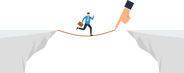 Businessman Walking Tightrope Risk Challenge Concept Illustration, Business Risk Management, Overcoming Obstacles, Business Strategy, Problem Solving, Success, Risk Taking