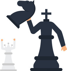 Chess Game Strategy Illustration Concept Knight Piece Holding Head of Knight and King Piece with Hands Up Victory Concept,chess, strategy, knight, king, game, competition, chess, strategy, knight,