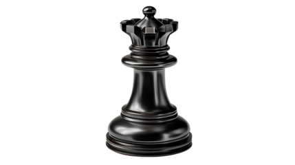 A detailed dark metallic chess queen piece standing elegantly on a transparent background isolated on transparent background