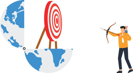 Global Business Target Archery Illustration, World Market Strategy, International Goal, Business Growth, Target Audience, Marketing Strategy, Global Expansion, Business Goals, Success