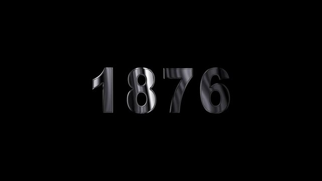1876 years , 1876 title metal text , 1876 welcome, technology text ,  many old years are going to light over taxes celebrations ,metal animation text on transparent black.