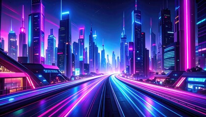 Neon cityscape highway